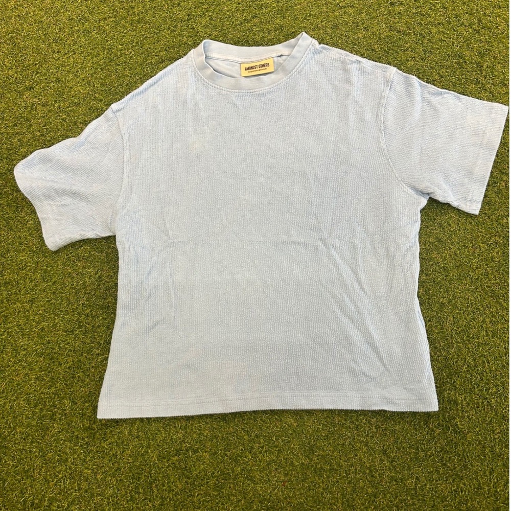 Amongst Others Light Blue Textured Seersucker Short Sleeve Boxy T-Shirt